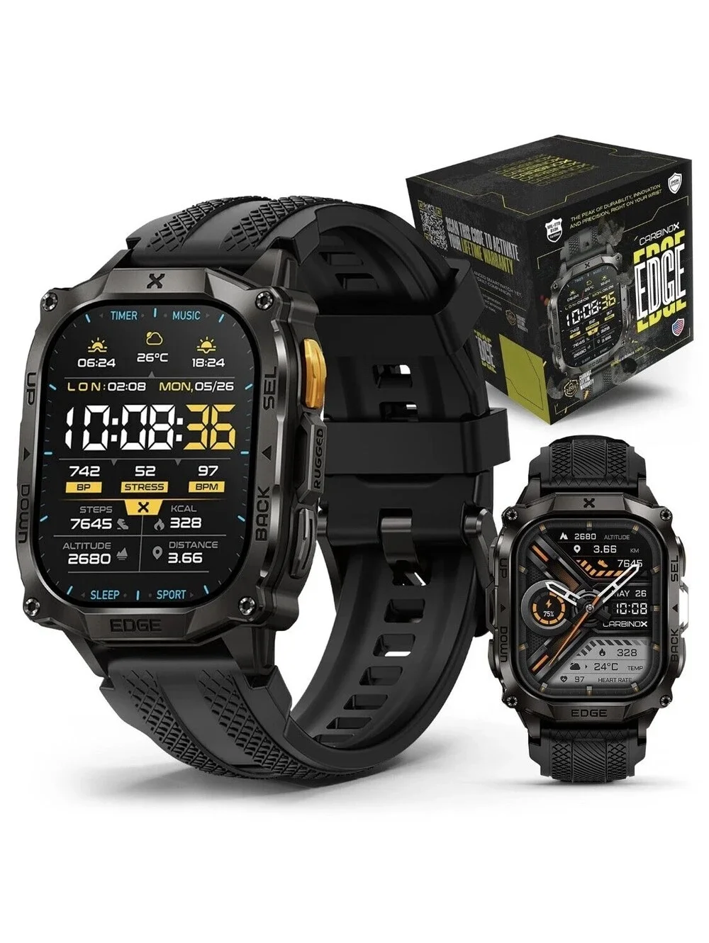 Edge Smart Watch Rugged, 1.96″ AMOLED, Stainless Steel, IP69K/5ATM Fitness Black
